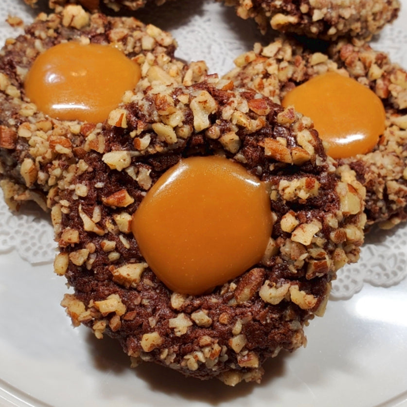 Chocolate Pecan Caramel Thumbprint Cookies - 8 pk