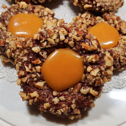 Chocolate Pecan Caramel Thumbprint Cookies - 8 pk