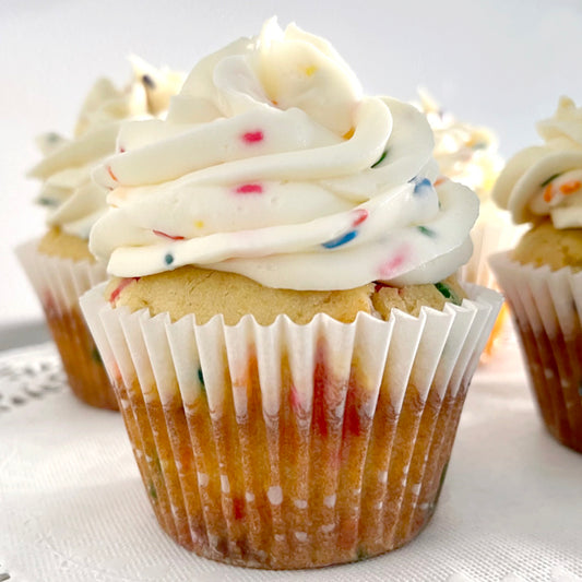 Gluten Free<br>Vanilla Rainbow Sprinkle Cupcakes