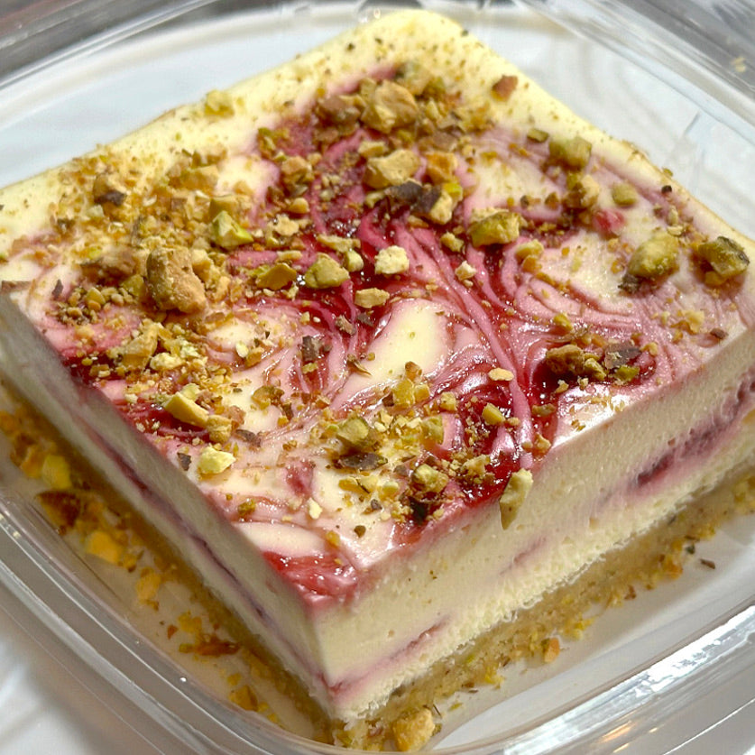 Raspberry Swirl Pistachio Cheesecake Bars<br>Sugar Free & Keto Friendly